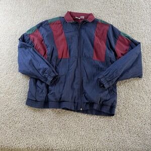 Vintage Active Wear Windbreaker Jacket Men Large Blue Zip Colorblock Lined Nylon
